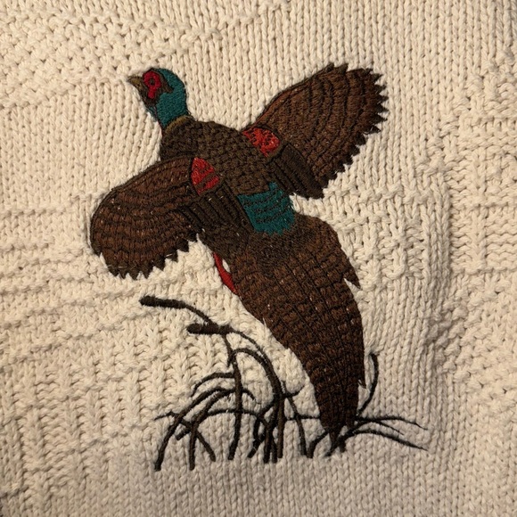 Shenandoah Embroidered Knit Bird Sweater Cream White 100% Cotton - Picture 2 of 7